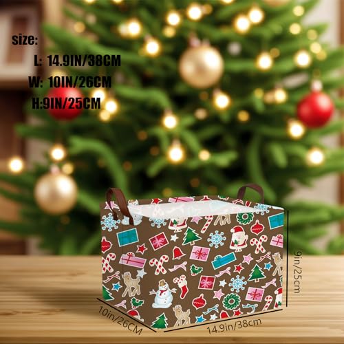 Image of Empty Large Christmas Basket for Gifts Women Collapsible Storage Bin Kids Toy Box Holiday Decor (Santa Claus Snowman Brown)