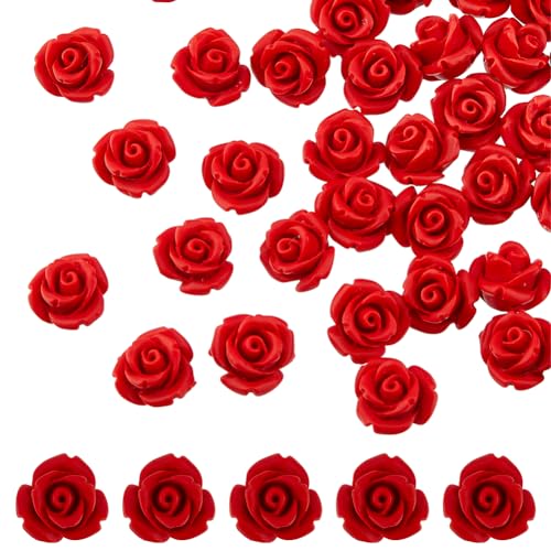 HOBBIESAY 50 piezas de cuentas talladas de rosa de cinabrio de 10 mm, cuentas sueltas talladas de flores rojas, cuentas florales talladas para hacer joyas, collar, pulsera, pendientes, día de San