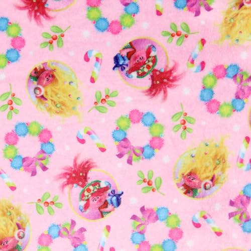 INTIMO Trolls Girl's Sweetest Holiday Poppy And Viva Plush Fleece Raglan Kids Pajama Nightgown3