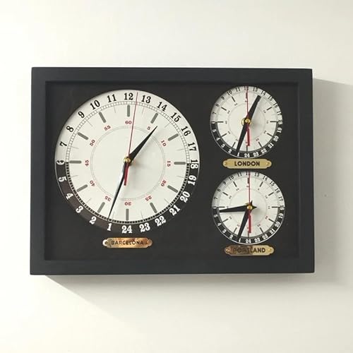 Generic 3 Zone Clock with 24-Hour Zones. 24 Hour 3 Zone Wall Clock.. Multiple time Clocks. Wall Clock with 24 time Zones for Day and Night., Black