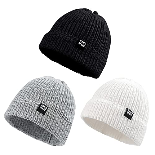 Simple Knitted Baby Beanie Hip-Hop Boys Winter Hat Toddler Kids Bonnet For Girls 0-5Y (Black+Light Gray+White,M) #TOP26