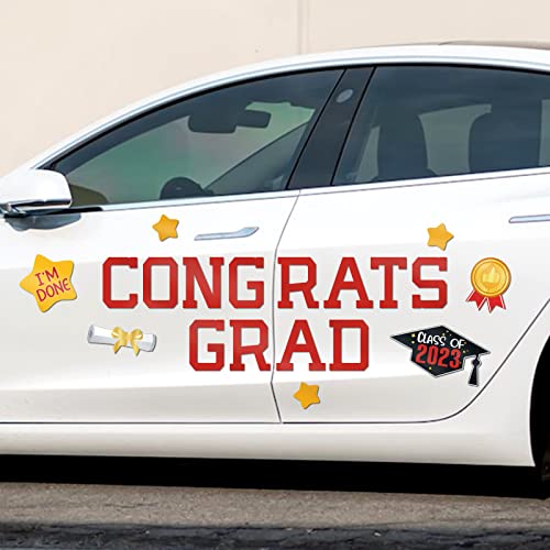 Mosailles Graduation Car Decorations 2023 Congrats Grad Magnetic Banners Class Of 2023 Car Parade Decor Signs Car Magnet Decal Stickers Graduation Party Decor Red #TOP10