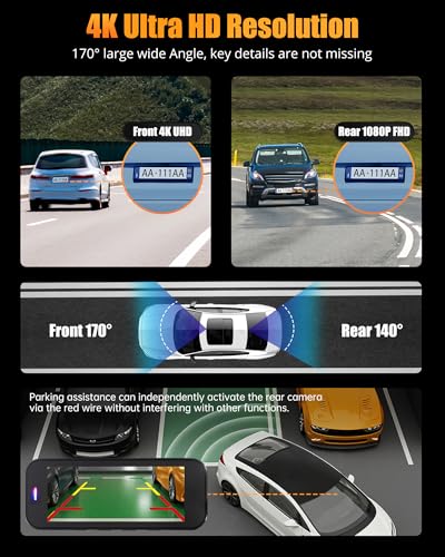 Dash Camera for Cars, 4K Full HD Dual Dash Cam Front and Rear with Wi-Fi, Included 32GB Card, 3.16” IPS Screen, Night Vision, 170°Wide Angle, WDR, 24H Parking Mode - Image 3