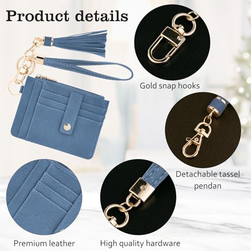 Image of KNGITRYI Small Wristlet Wallets for Women RFID Credit Card Holder Wallet Keychain Wristlet Wallet Credit Card Wallets for Women (sky blue)