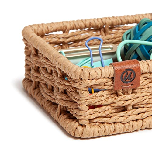U Brands Woven Catch-All Tray, Rattan-Inspired Wicker Style Office Organization Supplies, 1 Count - Thumbnail 4