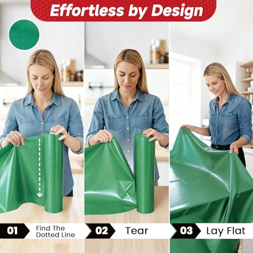 Image of Disposable Tablecloth, Tear Off 110 Ft X 54 In Table Cloth Rectangle Table Tear Off 12 Pcs 54 inchx110 inch, Premium Green Plastic Tablecloth PEVA Table Cover Roll for Picnic, Garden Party, Outdoor Gathering