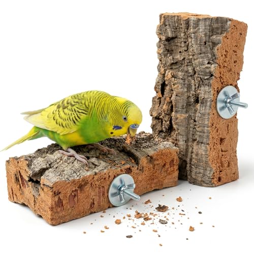 2 STÜCK 20x10cm Korksitzbrett Wellensittich Zubehör - Spielzeug - Zubehör im Vogelkäfig fördert Krallen & Schnabelpflege mit Befestigung ohne Werkzeug. Vogelspielzeug aus Kork