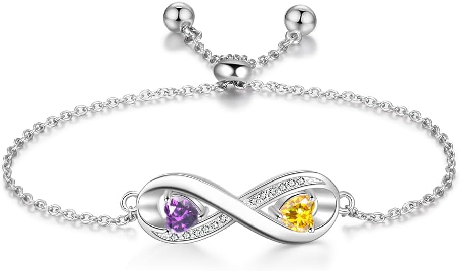 Personalized Infinity Love Birthstone Bracelets for Women 925 Sterling Silver Custom Engraved Name Bracelets Mothers Day Christmas Birthday Valentines Day Jewelry Gifts for Her, Wife - Image 7