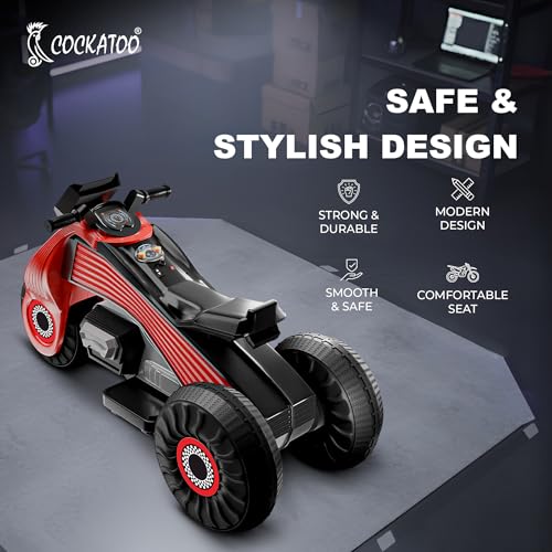 Image of Cockatoo 15E Cruise Rechargable Electric Bike for Kids with Music and LED Light, Kids Scooter Bike for 3+Yrs Boys&Girls Powered by 6V & 4.5 AH Battery for 4.5Hr-6Hr Ride with Foot Accelerator