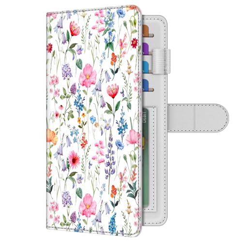Image of FINTIE Checkbook Cover for Personal Checkbook, RFID Blocking Big Capacity Standard Register Duplicate Checks with Pen Holder, Cards Slots (Flower Fantasy)