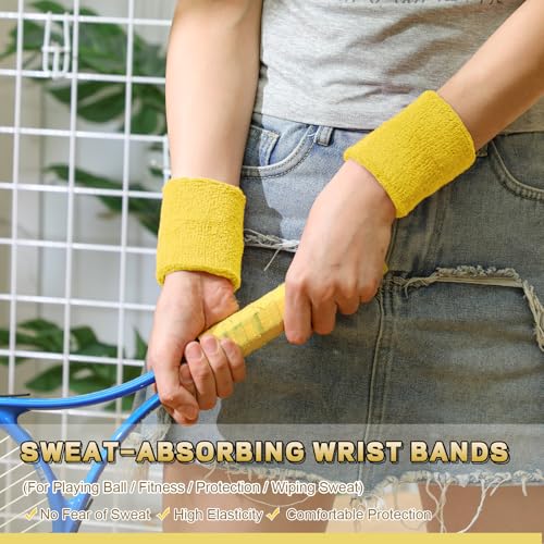 Image of 60 Pcs Wristband Bulk Sweatbands Neon 80s Sports Tennis Wristband Thick Cotton Gymnastics Adult Sweat Band Absorbent Sweatband for Men Women Party Supply Basketball Football 30 Pair
