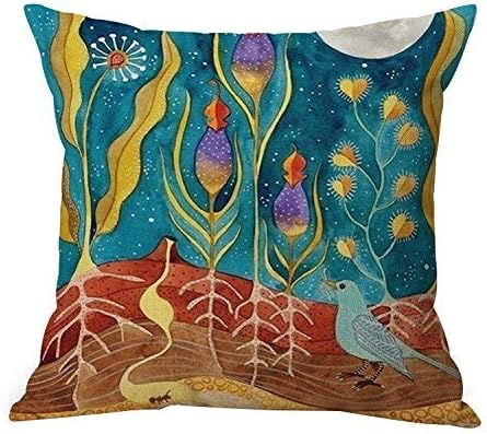 JES&MEDIS Spring Cartoon Bird Pattern Linen Cotton Throw Pillow Case Home Decorative Pillowcase Cushion Cover for Sofa Bed,18" x 18",4 PCS Set