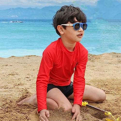 Boys Rash Guard Shirts Long Sleeves Rashguard UPF 50+ Sun Protection Quick Dry Swim Tee, Red 12