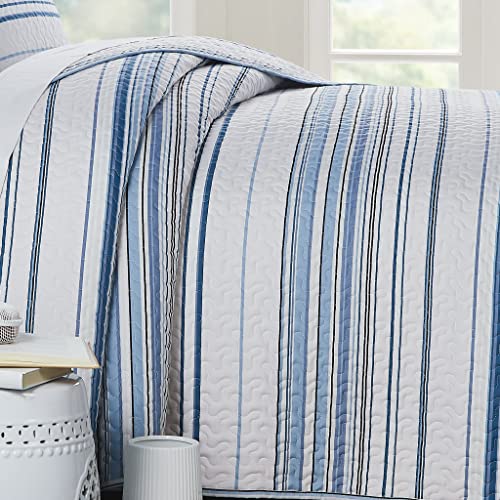 Southshore Fine Living, Inc. Oversized King Quilt Set, All Season Striped Blue Bedspread Set, 3-Piece Coastal Bedding, California/King Coverlet Sets with Shams, Soft Microfiber Quilt, Blue Stripes - Image 9