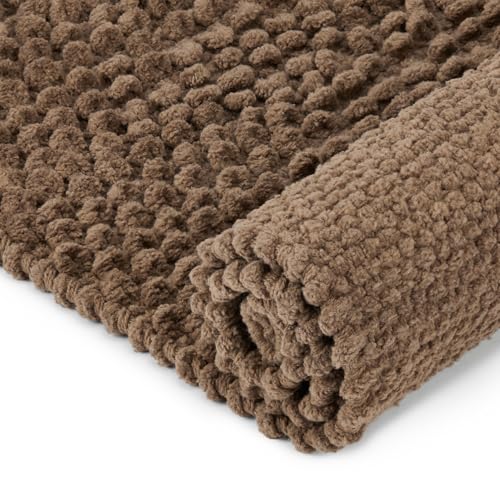 Image of haus & kinder Door Mat Cotton Chenille 1700 GSM | Ultra Soft Absorbent Anti Skid Bath Mat for Bathroom, Entrance & Kitchen | Thick Floor Mat | Brown | 45 x 70 cm