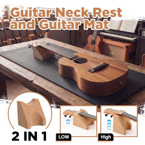 Image of Klyyo 41 Inch Guitar Mat with Neck Rest, 8mm Thick TPE Non Slip,Black | Dual Height Cradle for Bass Guitar, Repair Bench Pad for String Change Cleaning, Fits Acoustic Electric Ukulele