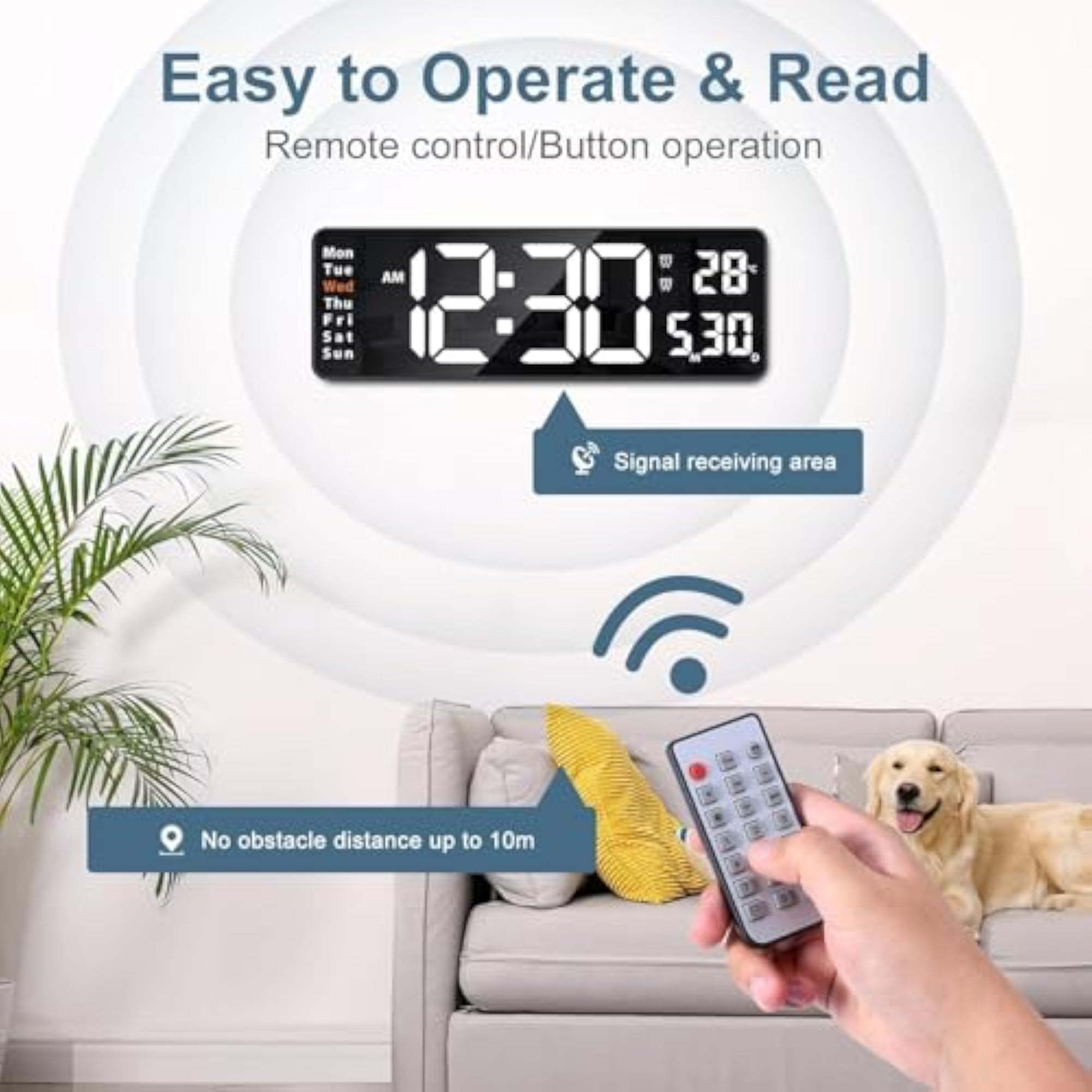 Large LED Digital Wall Clock with Remote Control