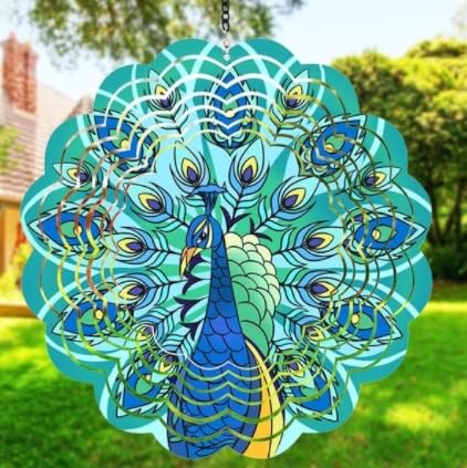 YATOSEEN Carillons Éoliens Rotatifs en Métal en Forme de Paon – Cadeaux Décoratif de 12 Pouces, Décoration à Suspendre en Extérieur et en Intérieur...