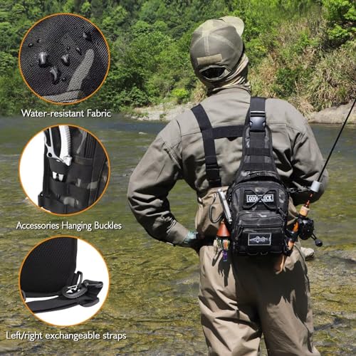 Dovesun Mochila de pesca pequena, mochila de pesca com mosca, impermeável, com caixas de equipamento