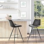 HOMCOM Bar Height Bar Stools Set of 2, Microfiber Cloth Bar Chairs with Metal Leg, Padded Seat, Kitchen Stools for Kitchen Island, Black