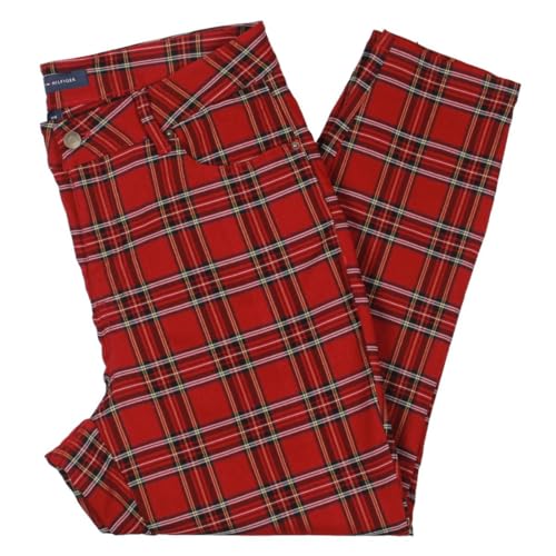 Tommy Hilfiger Womens Plus Plaid Stretch Skinny Pants Red 24W2