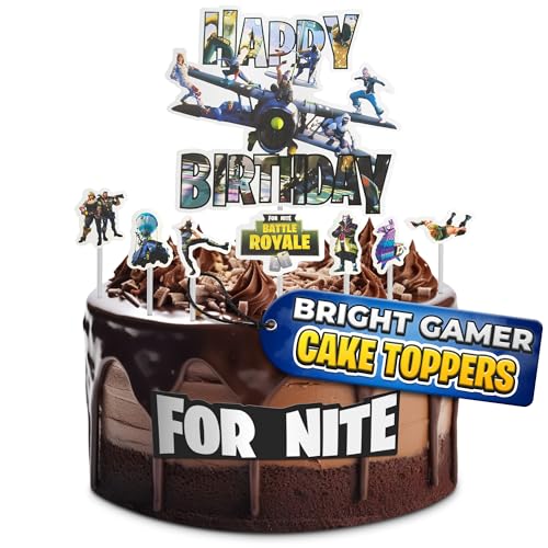 Video Game Cake Topper - Gamer Cake Decorations with 7 Action Figures, Strong Sticks for Easy & Secure Installation - Exciting Happy Birthday Cupcake Toppers Made of Sturdy Cardboard for Little Gamers
