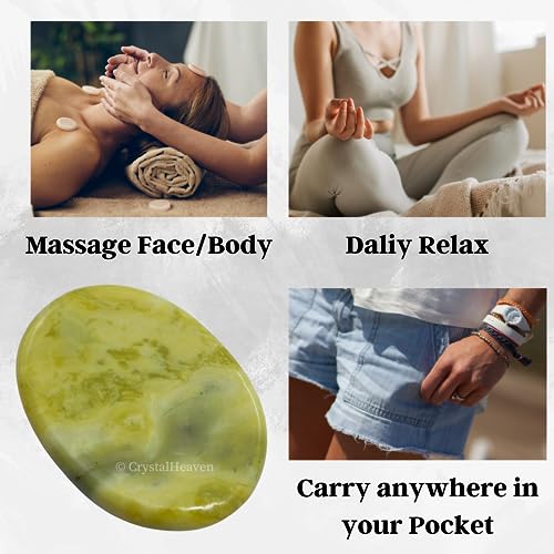 Image of Certified Serpentine Crystal Thumb Worry Pebbles Stones for Anxiety Stress Relief Massage - AAA Grade Original Healing Gemstone Agate Rubbing Stone for Yoga Meditation Spiritual Reiki Feng Shui