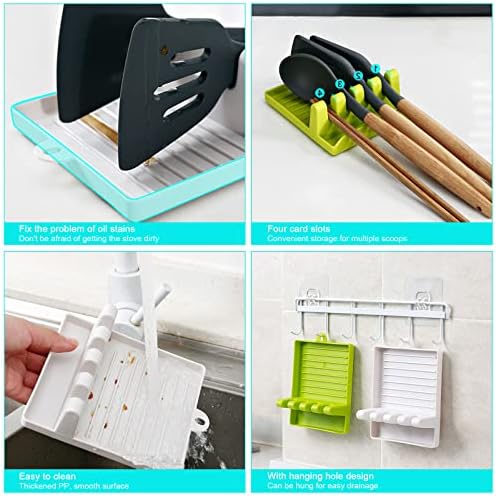 Okedar Spoon Holder Kitchen, 2Pcs Silicone Utensil Rest with 6Pcs Drip Pad for Spatula Tongs Fork Pot Lids Spoons