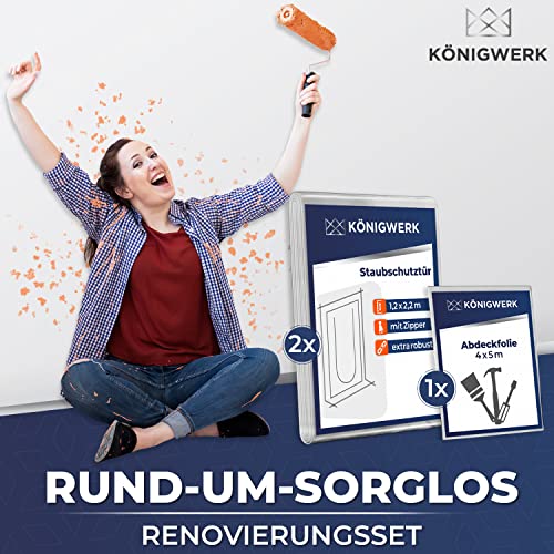 Königwerk 2x Staubschutztür mit Reißverschluss 1,1x2,2m [Extra Stark] - Inkl. Abdeckfolie - Ideal als Staubschutzwand, Baustellentür, Schmutzschleuse