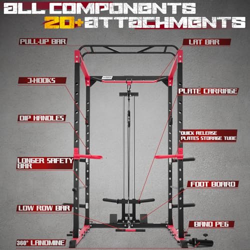 RitFit All-in-One Squat Rack for Home Gym, PPC02C Multi-Function 1000 LBS Capacity Power Cage with LAT Pulldown, Pulley System, Dip Bar, Landmine & More Power Rack Attachments, Package