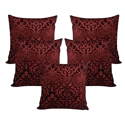 Image of Printed Emboss Velvet Cushion Covers | Chocolate Brown | 24 x 24 Inch (60x60 cm) | Set of 5