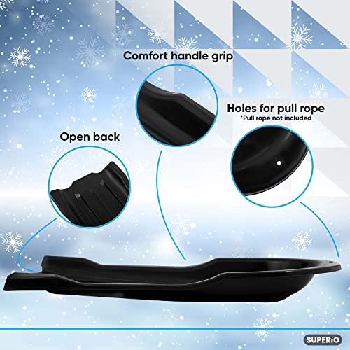 Image of Superio Toboggan Snow Sled for Kids and Adults, 46 inch Heavy Duty Plastic Open Back Slider with Handles and Hole for Pull Ropes- (Ropes Excluded) Kid and Adult Winter Fun