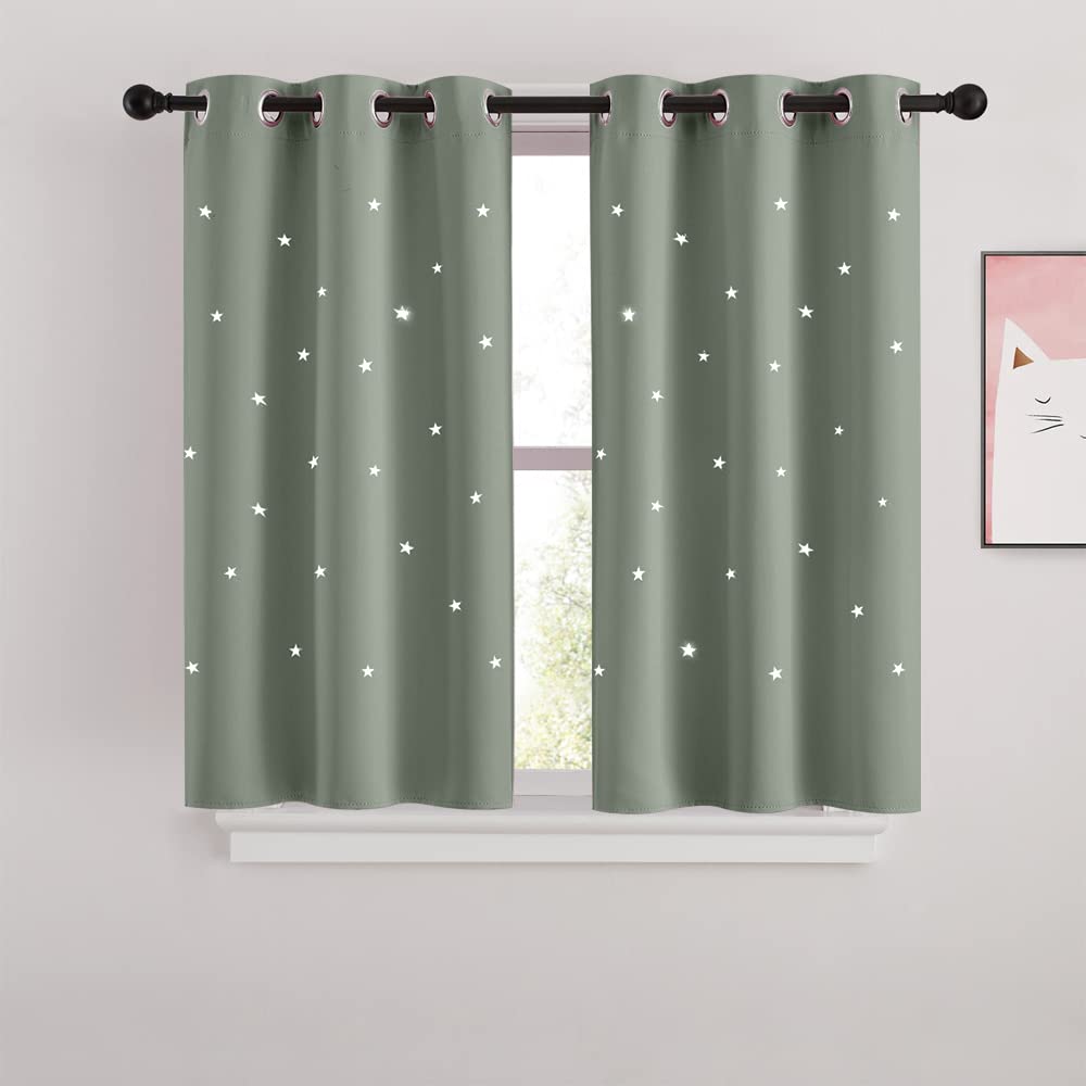NICETOWN Twinkle Stars Curtains for Kids Room, Sage Green, W34 x L45