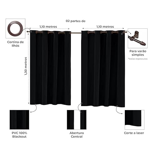 Cortina Blackout Corta Luz PVC 220cm x 130cm - Preto