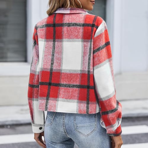 Flannel Shirt Women Long Sleeve Plaid Cropped Shacket Jacket 2025 Trendy Oversized Button down Fall Coats for Casual3