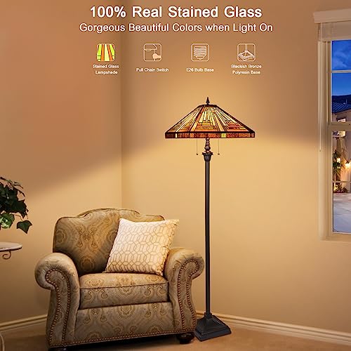 Capulina CL188801FL Tiffany Floor Lamp 2-Light 16X16X63 Inches Amber Brown Mission Antique Style Stained Glass Standing Reading Light thumb #3