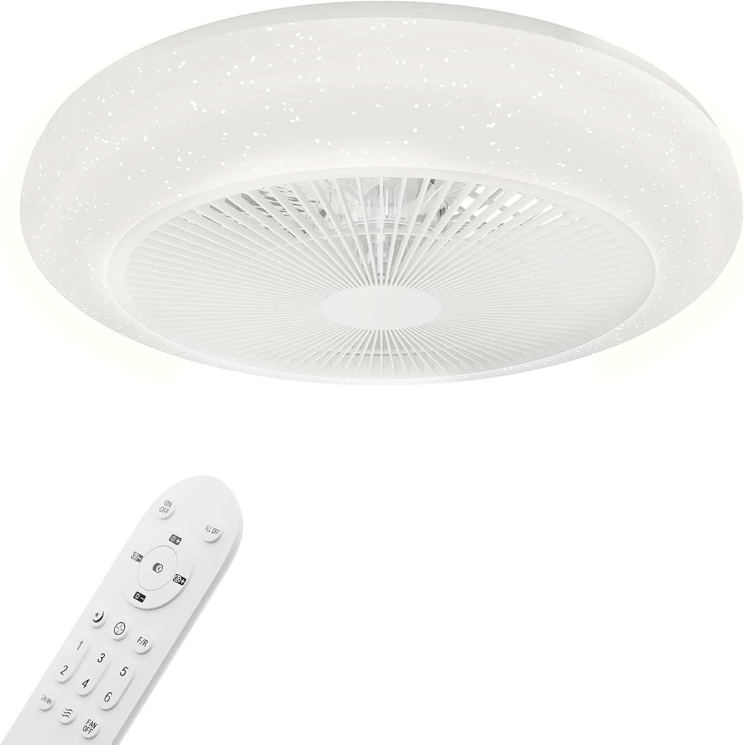 mollie 18" Bladeless Ceiling Fan with Light and Remote, Dimmable Bedroom LED Ceiling Fan, 3000-6000K, Timing Setting and 6 Speeds, White