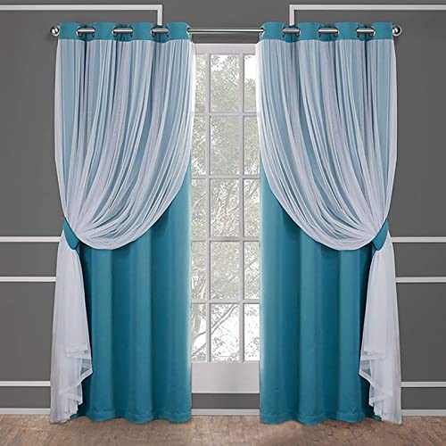 Curtains 2Pcs Premium Bedroom Blackout Double Layered Thermal Insulated Tulle