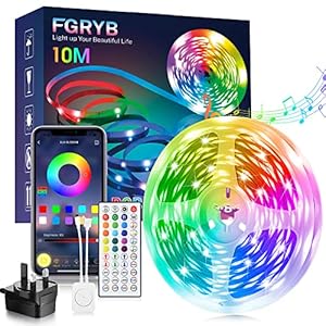 FGRYB Led Strip Light 10m Music Sync RGB Colour Changing Led Lights for Bedroom with Bluetooth App & Remote Control 24V…