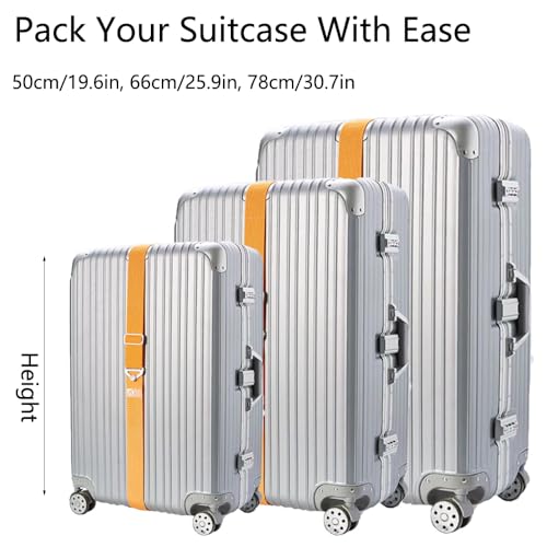 Image of Luggage Strap for Suitcases Add a Bag Travel Belt for Luggage Over Handle Carry On Bag Elastic Adjustable Belt Strap with Alloy Buckle Hands-Free Airport Travel Trips Accessories Orange
