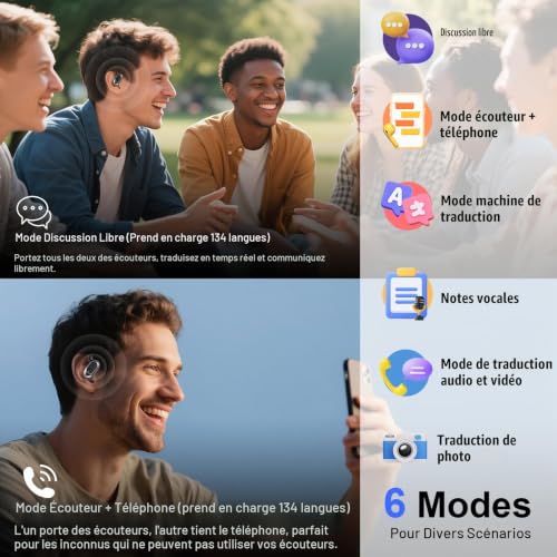 STECEi AI Traducteur Vocal Instantané, 164 Langues Écouteur Traducteur Instantané avec 6 Modes de Traduction, 3 en 1 Open Ear Écouteur Traduction Vocale Instantanée pour Affaires/Études, Noir – vue 3