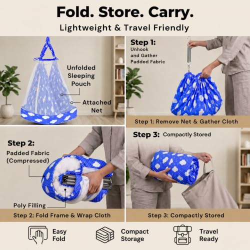 Image of VParents Sleeping Essentials with Mosquito Net & Spring with Window Stand, Sunny (Blue)