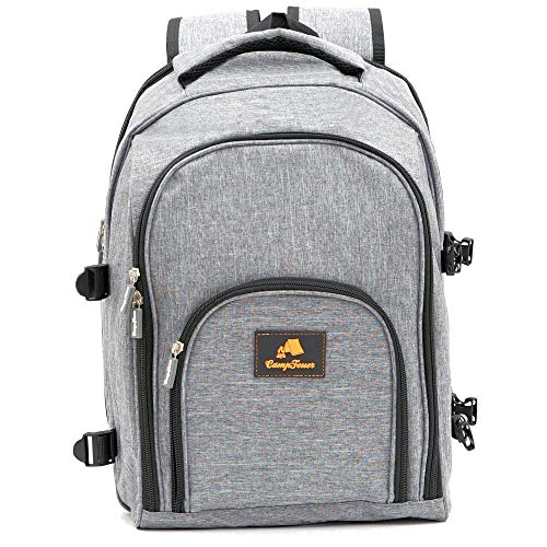 CampFeuer Picknickrucksack 32-teilig | Picknickset für 4 Personen | Grau | mit Flaschenhalter, Picknickdecke, Kühlfach und Campinggeschirr | Freizeitrucksack, Campingrucksack