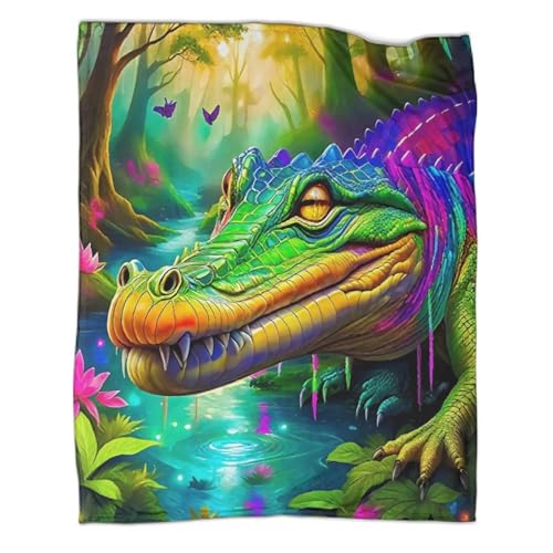 Couverture crocodile 3D en peluche anti-frissons pour lit et canapé