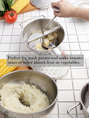 Alwaysu Food Mill 18/10 Stainless Steel Fruit Vegetables Grinder Large 2 Quart Capacity 4 Milling Discs Dishwasher Safe #TOP2
