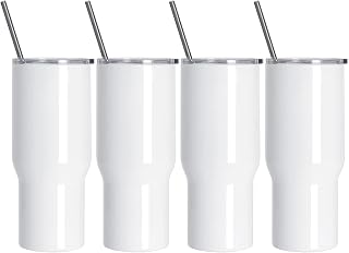 PYD Life Sublimation Tumblers Blanks 25 OZ White Coffee Travel Car Stainless Steel Tumbler Cups with Leakproof Lid for Cricut Mug Press and Tumbler Heat Press Print 4 Pack