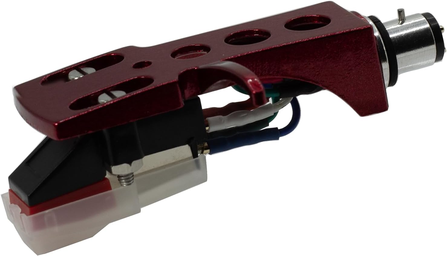 MG09+HS - Pre-Mounted Turntable Cartridge, Conical Stylus, fits most 1/2" SME Turntable featuring a Curved Tonearm, Multiple Headshell Color Choices (Red)