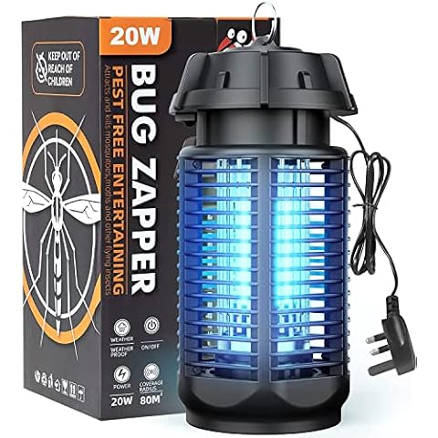 Auqatur Mosquito Killer Lamp 20W UV Electric Fly Zapper Waterproof Light Portable Bug Zapper, Moth, Gnat, Flies Pest Control Repeller Catcher with Standard UK Plug for Indoor, Black-2 Cover