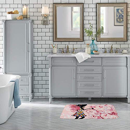 Tapis de bain antidérapant lavable en machine rose 36 x 61 cm