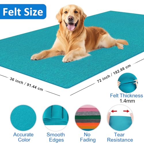 Image of XSEINO Peacock Blue Large Felt Fabric 72 inch X 36 inch(2 Square Yards), 1.4 mm Thick Soft Felt Fabric Sheet for Crafts, Blue Series Colors Soft Nonwoven Fabric, Fit for Decoration, Sewing, DIY Crafts